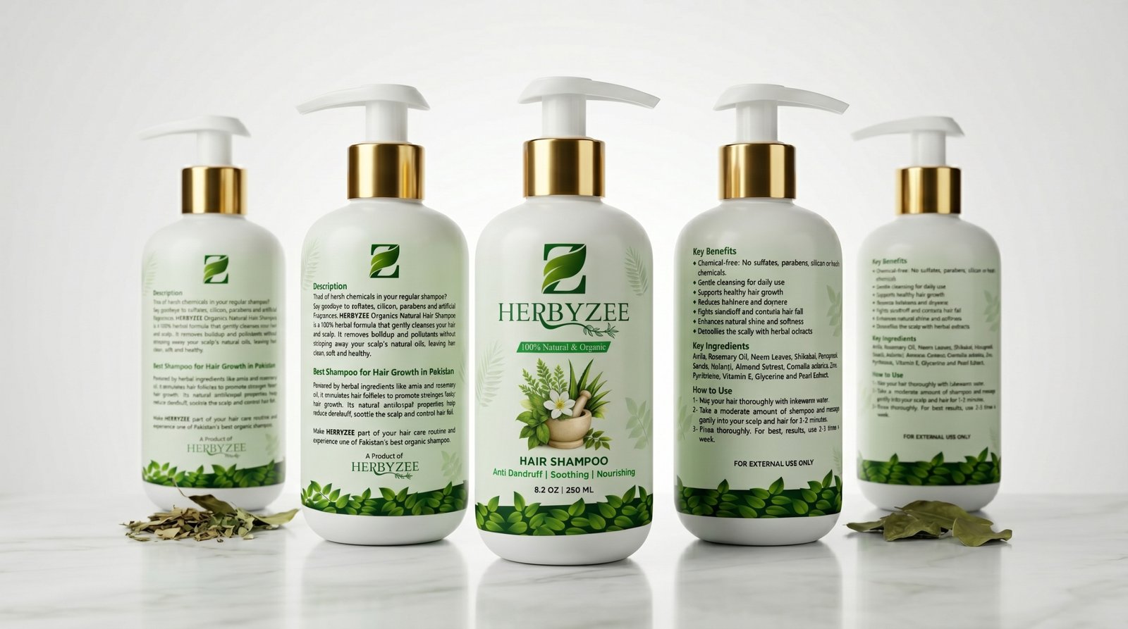 HERBYZEE Natural Hair Shampoo bottle gallery with front and back labels
